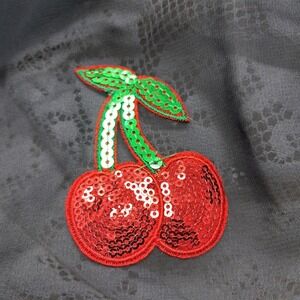 Sheer‎ Black Scarf Sequin Cherry Applique Lightweight Fashion Accessory